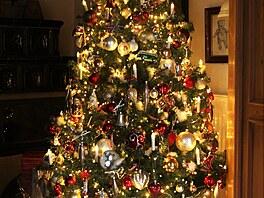 Vánoní strom si na chalup krásn vyzdobil Josef.