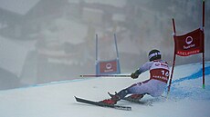 Aleksander Kilde na trati obího slalomu v Abelbodenu
