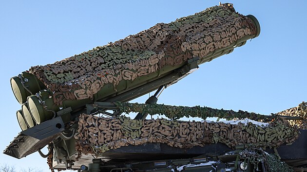 Protiletadlový raketový systém Buk-M3 proruských separatistů v Luhanské oblasti na Ukrajině (9. ledna 2024)