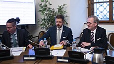 Premiér Petr Fiala, ministr vnitra Vít Rakuan a ministr pro místní rozvoj Ivan...