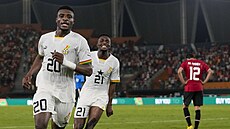 Mohammed Kudus z Ghany slaví svj gól proti Egyptu.