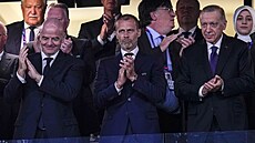 Zleva prezident FIFA Gianni Infantino, pedseda UEFA Aleksander eferin a...