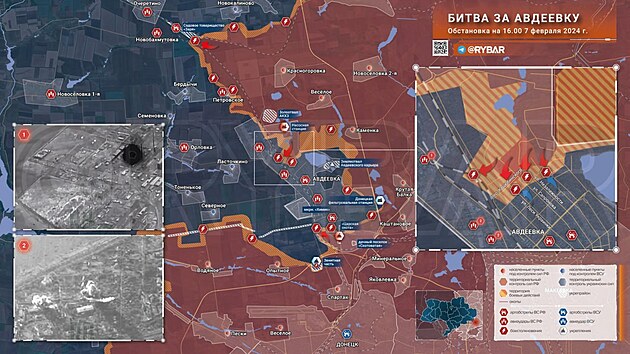 Situace u Avdijivky na map ruskho blogera s pezdvou Rybar