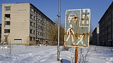 Oputné budovy ve Skrund, sovtském mst duch v Lotysku (5. února 2010)