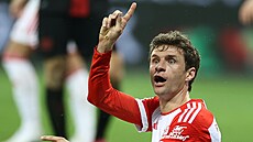 Nmecký fotbalista Thomas Müller z Bayernu Mnichov bhem utkání s Leverkusenem.