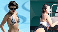 Selena Gomezová v plavkách v roce 2013 a o 10 let pozdji.