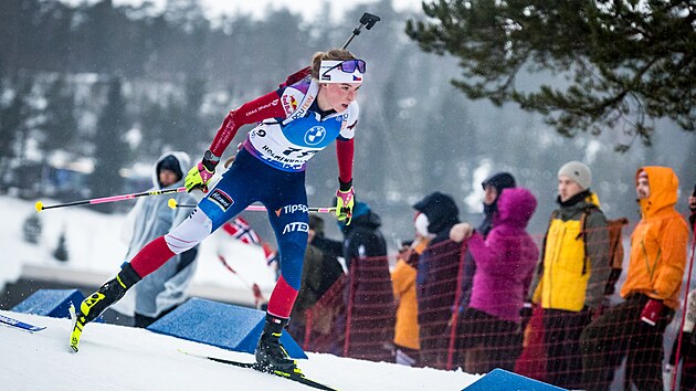 Markéta Davidová na trati hromadného závodu v Oslu.