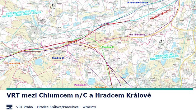 Správa železnic starostům představila možné varianty východočeské větve VRT. Detail ukazuje odbočku na Pardubice.