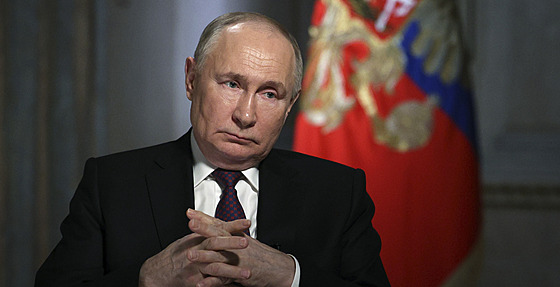 Ruský prezident Vladimir Putin pi pedvolebním projevu. (14. bezna 2024)