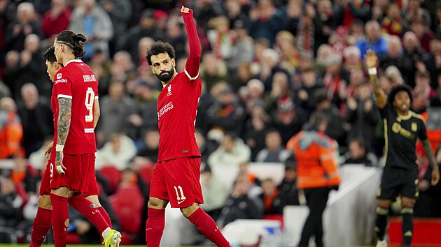 Mohamed Salah z Liverpoolu se raduje z glu proti Spart.
