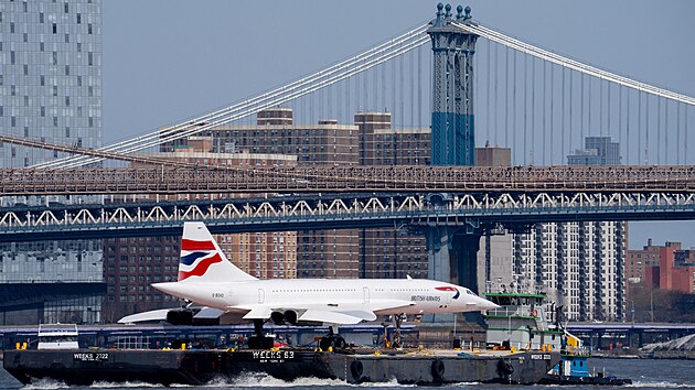 Historick nadzvukov letadlo Concorde G-BOAD spolenosti British Airways se vrac do newyorskho muzea Intrepid. Nkolik msc jej restaurovali v lodnici GMD v Brooklyn Navy Yard. (13. bezna 2024)