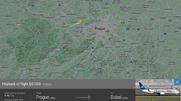 Let Smartwings QS1200 z Prahy do Dubaje musel kvli porue po pr minutch pistt zpt na letiti Vclava Havla. (14. bezna 2024)