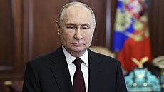 Ruský prezident Vladimir Putin pi pedvolebním projevu (14. bezna 2024)