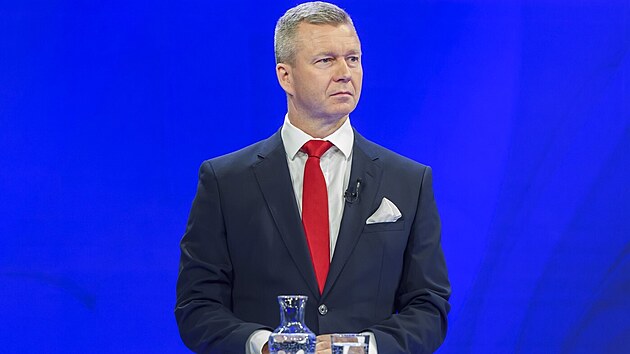 Debata slovenskch prezidentskch kandidt v televizi RTVS. Na snmku je f strany Aliance Krisztin Forr. (20. bezna 2024)