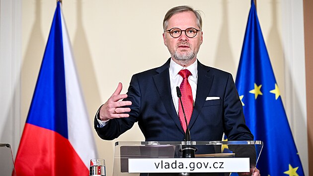 Premir Petr Fiala na tiskov konferenci po jednn vldy 27. bezna 2024