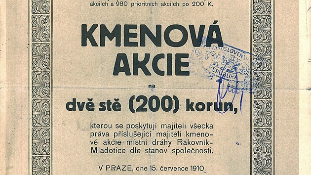 Akcie Místní dráhy Rakovník - Mladotice