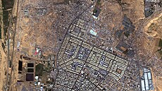 Satelitní pohled na msto Rafáh na jihu Gazy, kde se tísní asi 1,4 milionu...