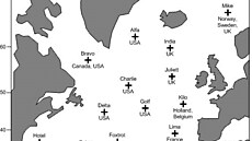Rozmístní lodí OWS v Atlantiku na pelomu 40. a 50. let.