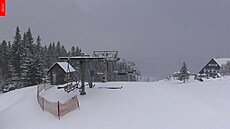 Zábr z webkamery ze Skiportu Velká Úpa (25. bezna 2024)
