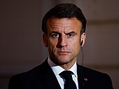 Francouzský prezident Emmanuel Macron pi setkání se srbským prezidentem...