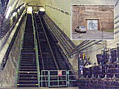První eskalátorový tunel jednolodní "stanice metra" postavené v letech...