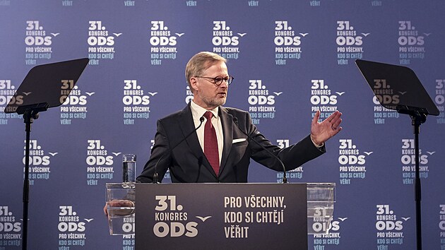 Pedseda ODS a premir Petr Fiala na volebnm kongresu ODS v Ostrav (13. dubna 2024)