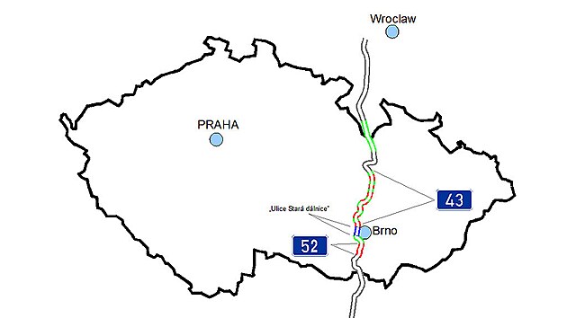 Historická trasa Hitlerovy dálnice, jíž se plánovaná trasa D43 nejvíce blíží.