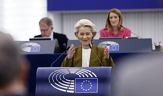 Šéfka Evropské komise Ursula von der Leyenová hovoří na slavnostní zasedání ku...