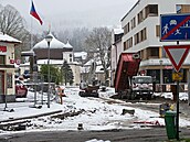 Centrum elezné Rudy zasypal dubnový sníh. Pokraují práce na rekonstrukci...