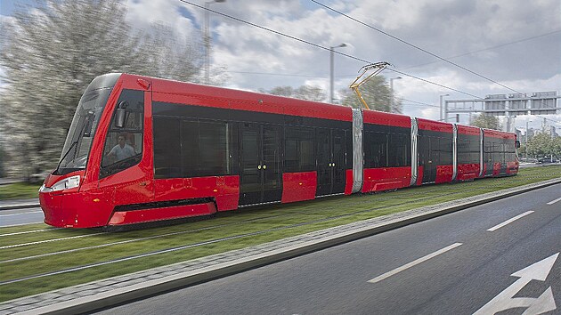 Obousmrn tramvaj 30T koda Transportation jezdc v Bratislav.