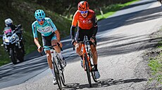 Geraint Thomas a Giulio Pellizzari (vlevo) se snaí o únik v páté etap Tour of...