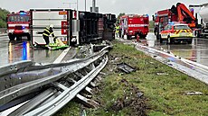 Na Praském okruhu havaroval kamion (7. kvtna 2024)