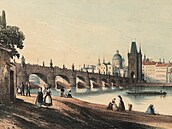 Pohled z Kampy na Karlv most vytvoil v roce 1850 F. X. Sandmann. Tato veduta...