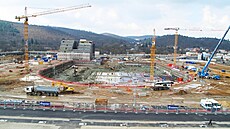 Aréna Brno roste. Snímek z dubna 2024.