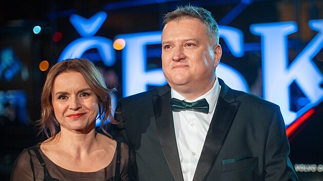 Halka Jeřábek Třešňáková s manželem Tomášem Jeřábkem na předávání Českých lvů (březen 2024)