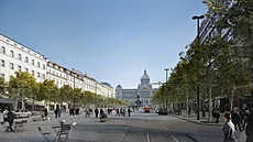 Nová vizualizace rekonstrukce Václavského náměstí s tramvajovou tratí.