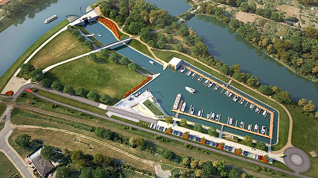 Nov&yacute; př&iacute;stav Slov&aacute;cko na řece Moravě ve Star&eacute;m Městě pojme až pades&aacute;t rekreačn&iacute;ch lod&iacute;. M&aacute; se zač&iacute;t stavět během roku 2025. (červenec 2024)