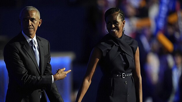 Bývalý prezident Barack Obama s manželkou Michelle Obamovou během Národního sjezdu Demokratické strany (20. srpna 2024)