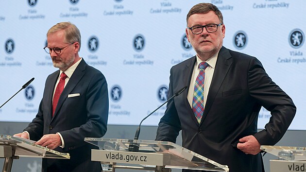 Petr Fiala a Zbyněk Stanjura na tiskové konferenci vlády k rozpočtu ČR. (25. září 2024)
