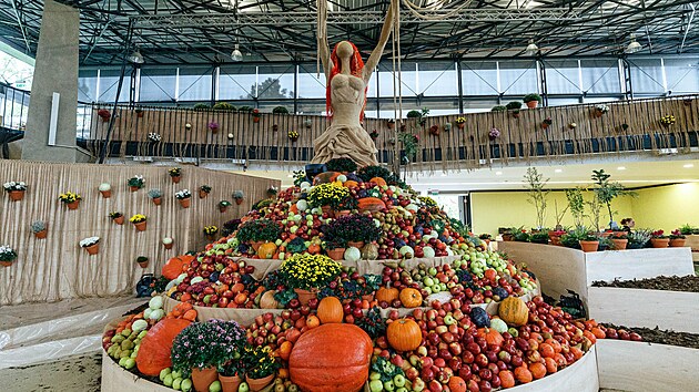 Na olomouckém výstavišti ve středu 2. října finišovaly přípravy na podzimní výstavu Flora - Hortikomplex. Mezi dominanty patří obří socha Natury.