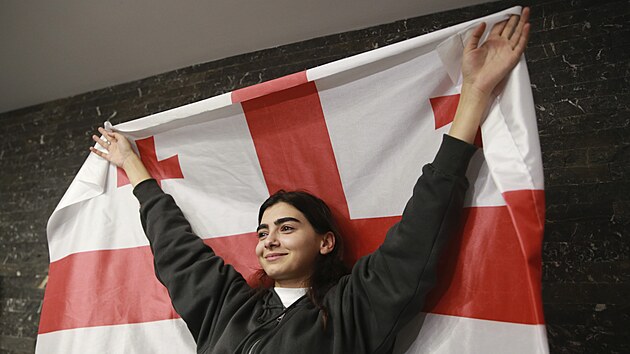 Volební štáb opoziční Koalice pro změnu, po uzavření volebních místností v Tbilisi (26. října 2024)