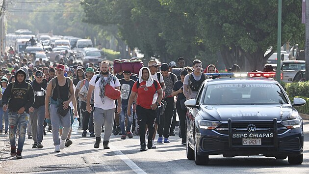 V den amerických prezidentských voleb se do USA z jižního mexického města Tapachula vydala karavana asi 3000 migrantů. (5. listopadu 2024)