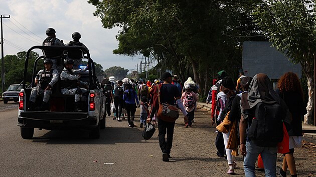 V den amerických prezidentských voleb se do USA z jižního mexického města Tapachula vydala karavana asi 3000 migrantů. (5. listopadu 2024)