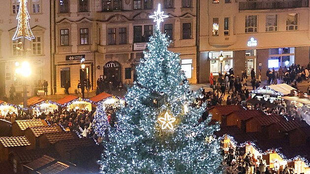 Na plzeňském náměstí Republiky opět září vánoční strom. (1. prosince 2024)