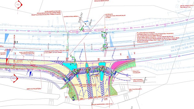 Plán budoucí křižovatky se sjezdem, který má obsloužit plánovanou hokejovou arenu miliardáře Petra Dědka. V úpravě se se počítá se semafory ve všech směrech.