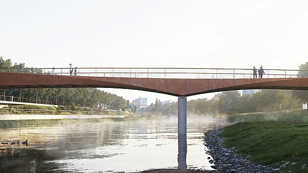 Vítězný návrh zaujal porotu elegantním řešením geometrie spojitého parapetního nosníku se dvěma poli a jedním středním pilířem. Odvážná konstrukce pro dané místo vytvoří charakteristický a zapamatovatelný bod. Navržená barevnost je v odstínu cortenového plechu.