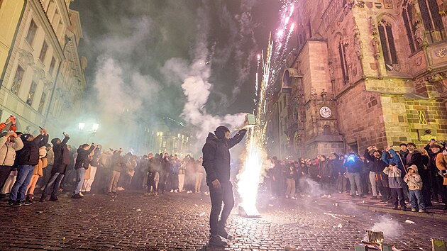 Centrem novoročních oslav byla tradičně Praha. Nejvíce lidí slavilo na Staroměstském náměstí. (1. ledna 2025)