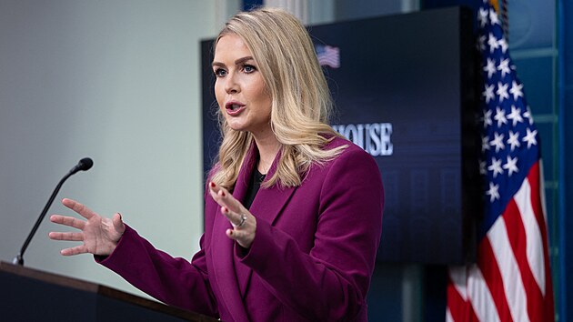 Karoline Leavittová na pravidelném denním brífinku v Bílém domě (28. ledna 2025)