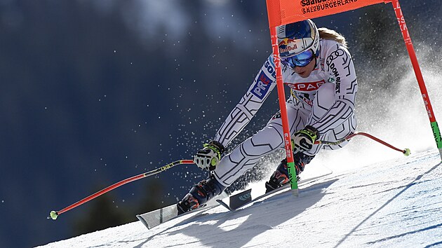 Ester Ledecká jede super-G na mistrovství světa v Saalbachu.