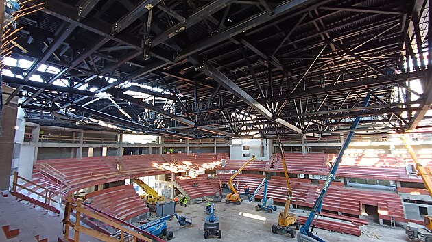 Práce na stavbě Horácké multifunkční areny v Jihlavě běží podle harmonogramu. Stadion se už ocitl pod střechou. Otevřen má být už letos v říjnu. (20. února 2025)